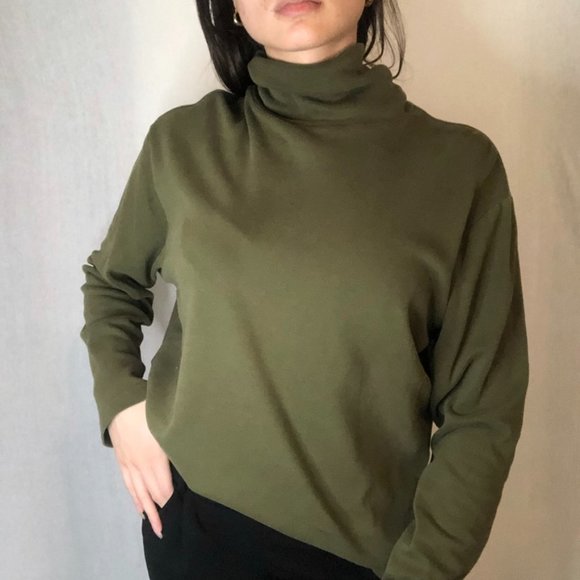 Unisex Green Staple Olive Toned Smooth Turtle Neck - Picture 2 of 7